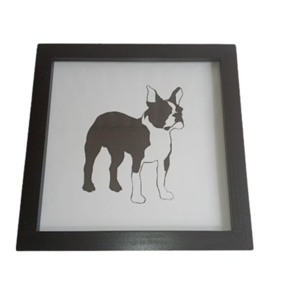 Vintage Pottery Barn Frenchie Bulldog Framed Shadow Portrait 9.5 X 9.5